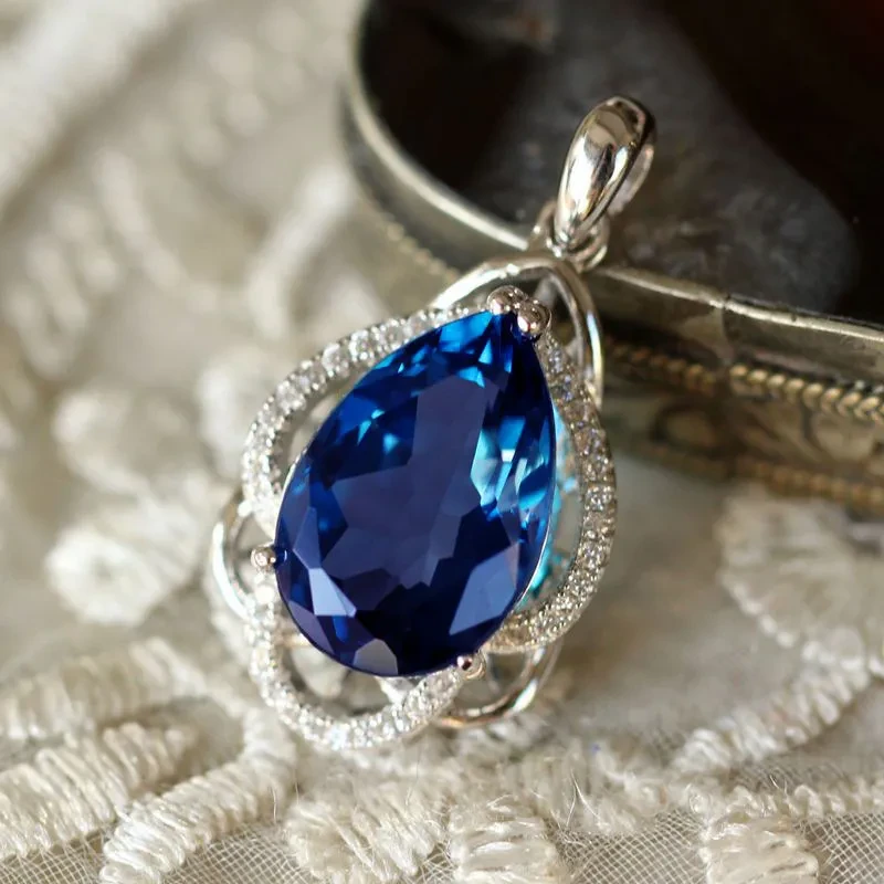 Luxury Simulated Royal Blue Zircon Necklace