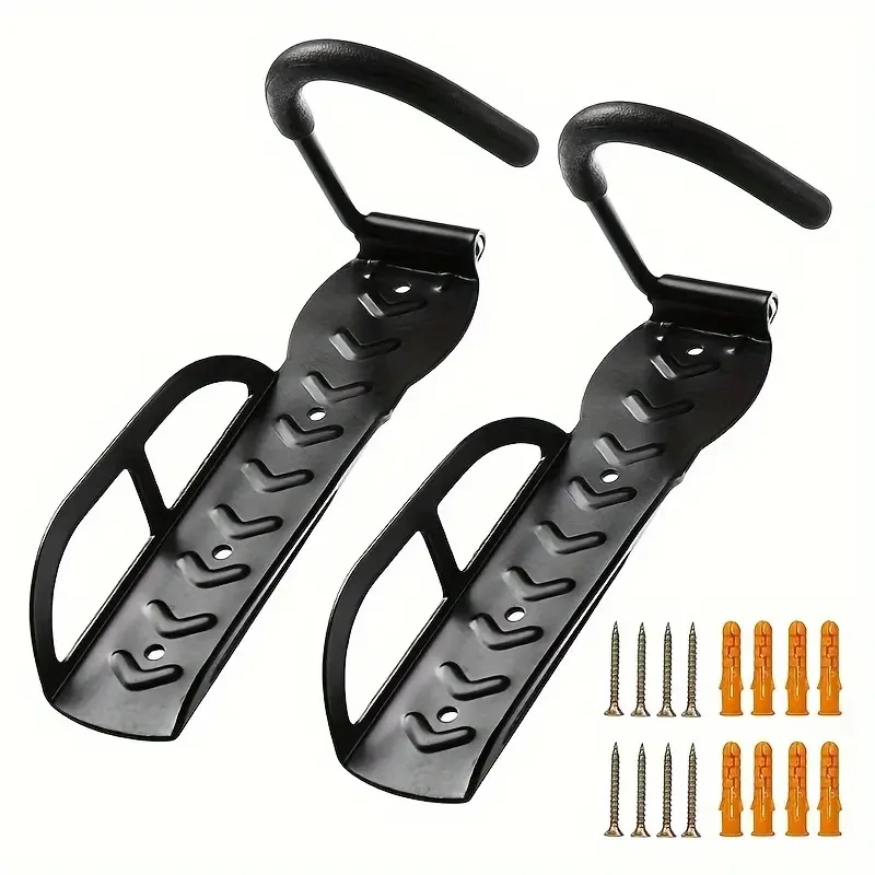 Heavy Duty Bike Wall Mount Hooks - Steel Bicycle Storage Rack With Anti-Scratch Rubber Coating For Garage Or Shed, Space-Saving Bike Hanger With Safety Design, Easy Installation