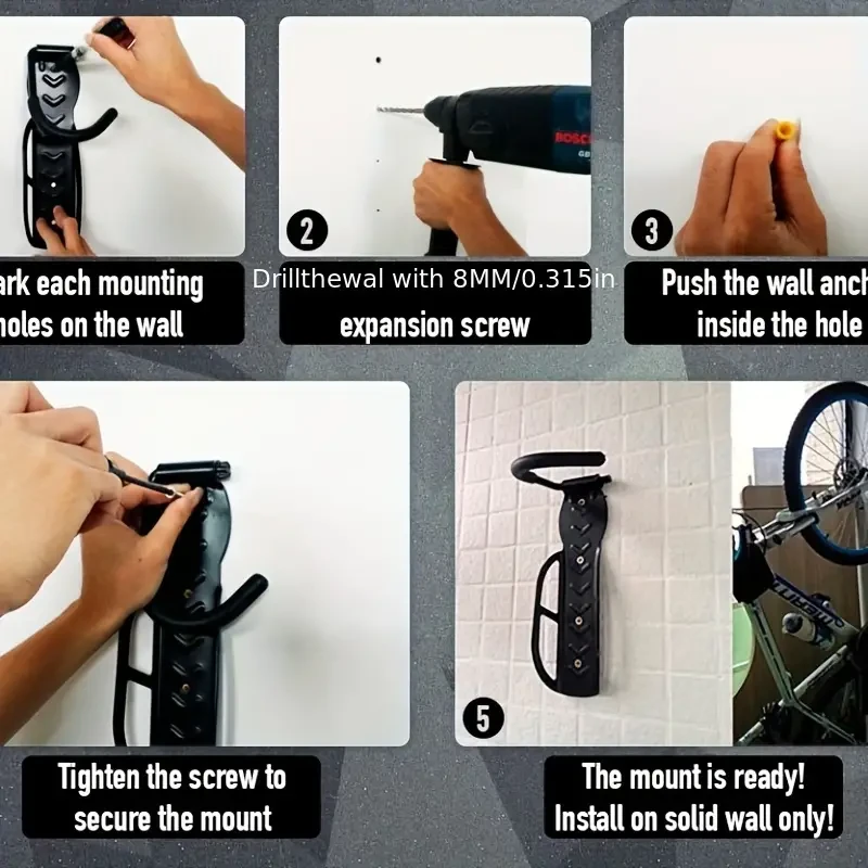 Heavy Duty Bike Wall Mount Hooks - Steel Bicycle Storage Rack With Anti-Scratch Rubber Coating For Garage Or Shed, Space-Saving Bike Hanger With Safety Design, Easy Installation