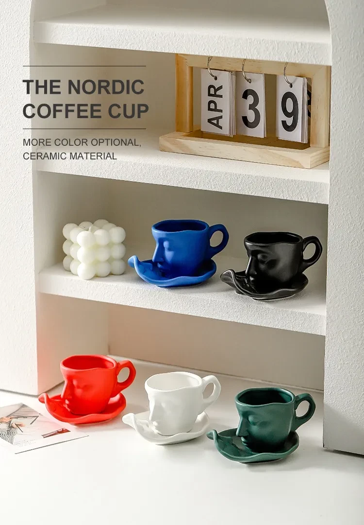 100ml Small Size Creative Person Face Kiss Ceramic Cup Dish