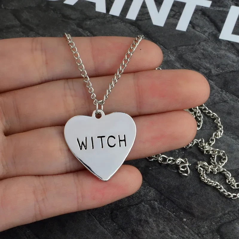 Gothic Punk Witch Heart Necklace Halloween Jewelry Gifts