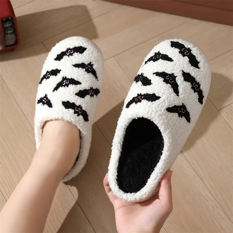 Halloween Skull Rose Slippers Winter Warm Indoor Floo