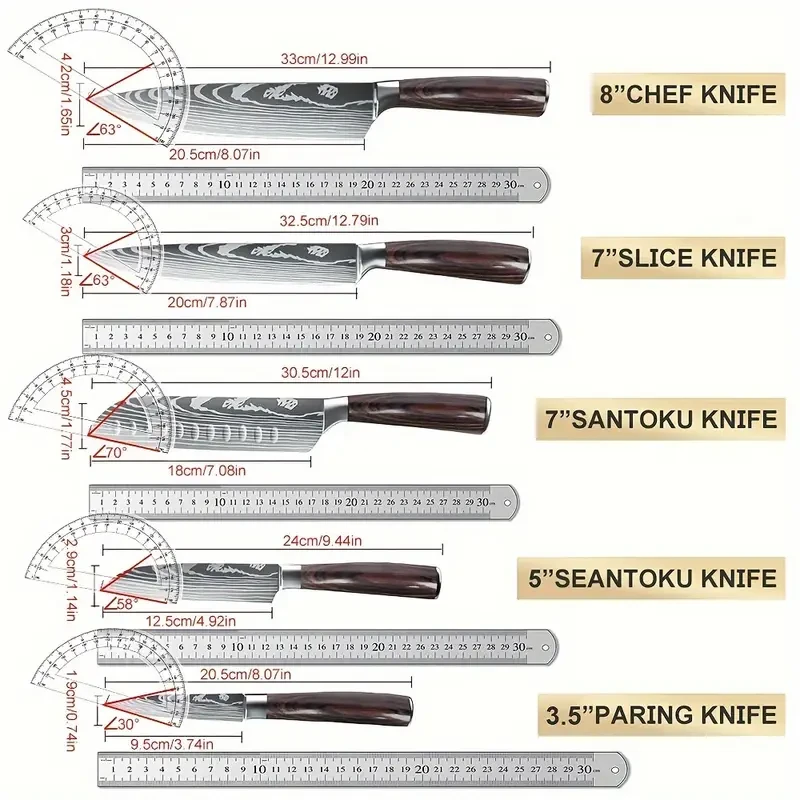 5 Pieces Knife Sets, 8.89-20.32 cm Professional Chef Knife Set, Chef Santoku Knife Utility Fruit Knife Cooking Knife, High Carbon Stainless Steel Sharp Blades With Well Balanced And Ergonomic Wood Handle For Chef Knife Set
