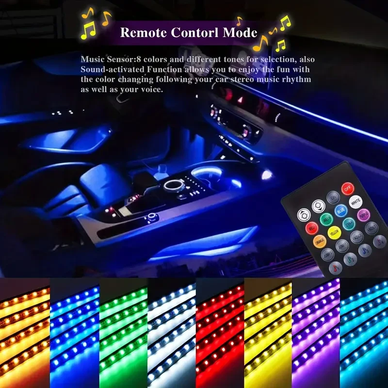 4PCS 48-LED Music Car Strip Light Kit Sound Active & Wireless Remote