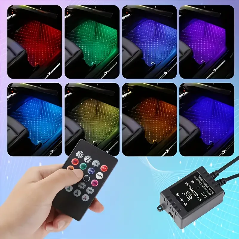 4PCS 48-LED Music Car Strip Light Kit Sound Active & Wireless Remote