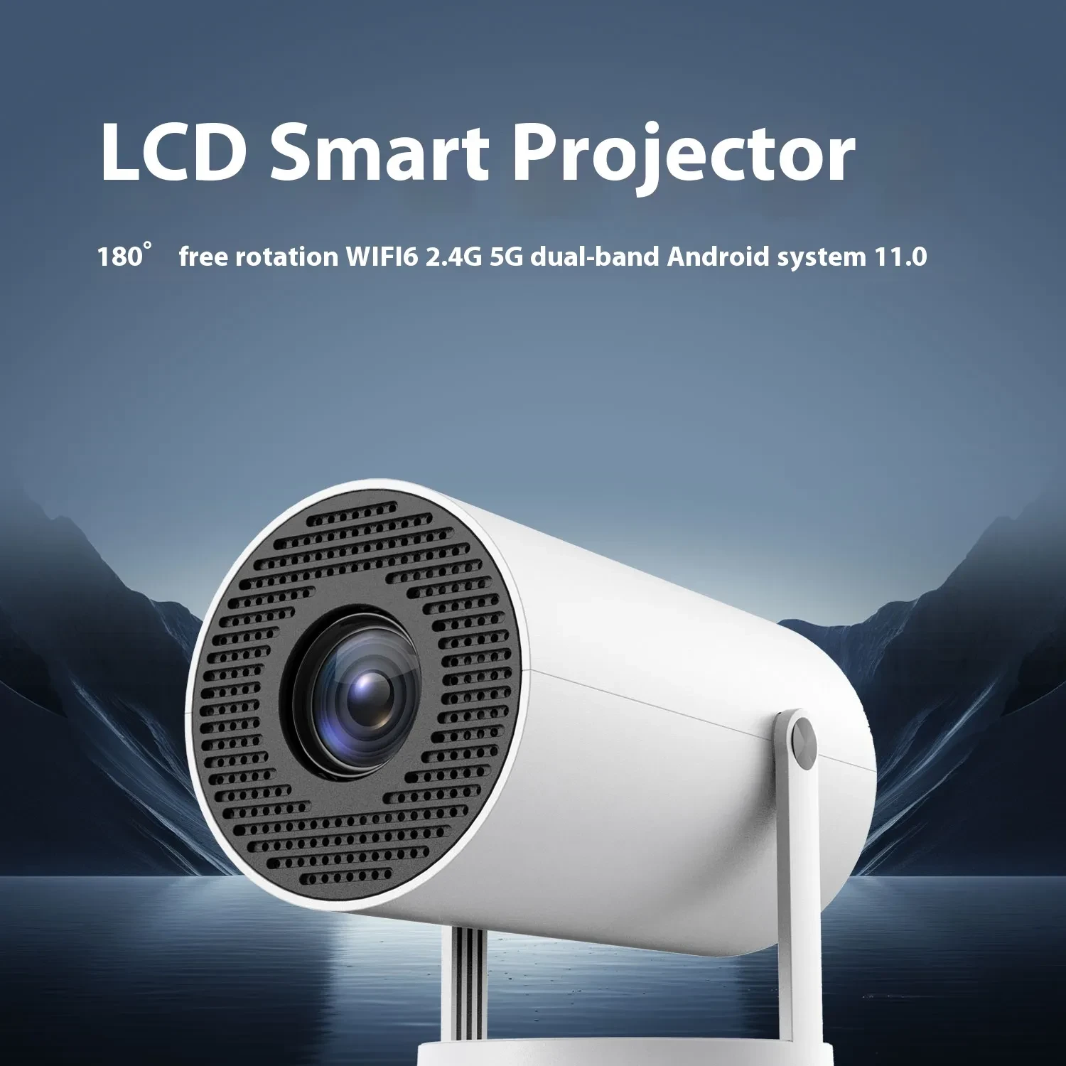 New Indoor/Outdoor 4K Projector, Built-in Android 11.0, WIFI6, BT Wireless5.2, Same-screen Version, Supports 1080P HD Decoding Video, Wired Same-screen Mobile Phone, Portable Home Theater, 180 Degree Rotation, Compatible With HD/AV/smartphone/laptop