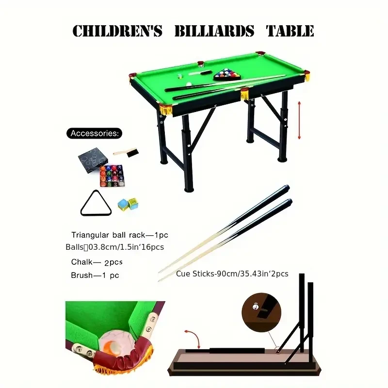 Adjustable Height Mini Pool Table Set Folding Billiards Table with Iron Frame