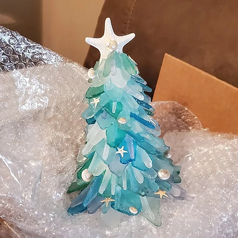 Blue Christmas Tree Glass Creative Unique Decoration
