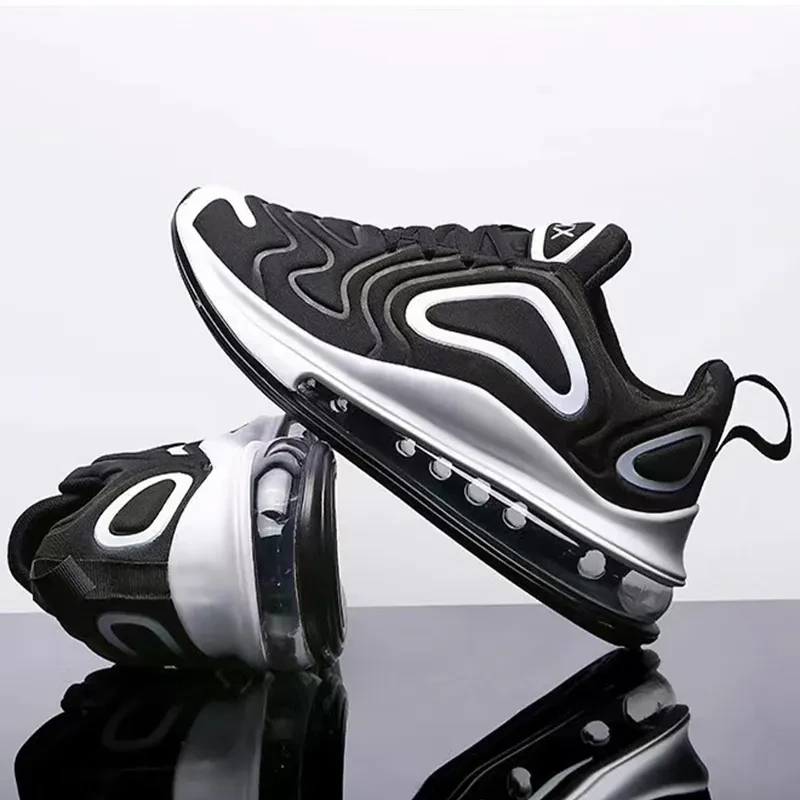 Casual Air Cushion Black Shoes Men Outdoor Breathable Lace-up Sneakers Running Sports Shoes