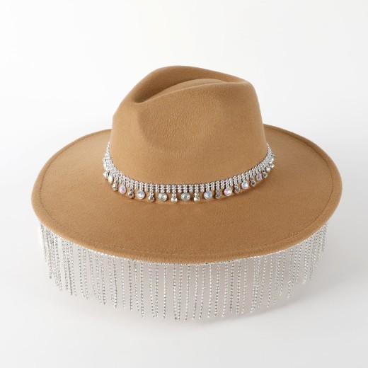 Pendant Wide Brim Top Hat Casual Fedora Hat Women Fur Felt Hat