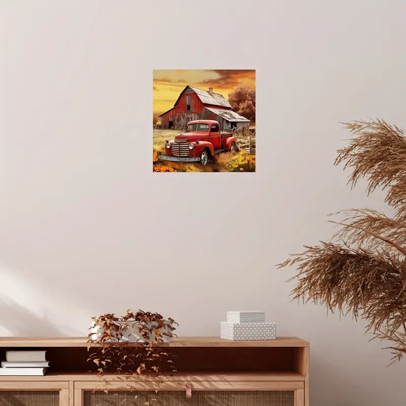 Rustic Red Truck Canvas Art Print 30.48x30.48cm