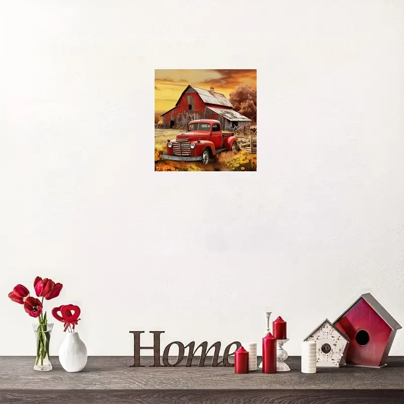 Rustic Red Truck Canvas Art Print 30.48x30.48cm