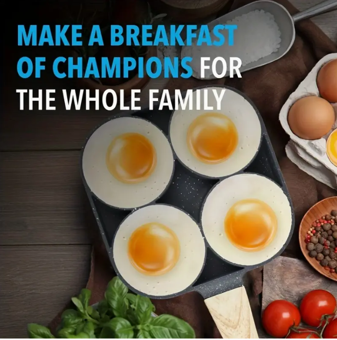 1pc 4-Hole Non-Stick Egg Frying Pan - Ideal for Omelette, Fried Egg, Pancake, Burger, Bacon, Steak