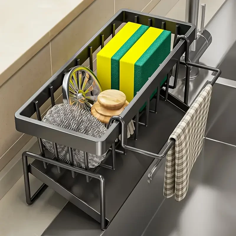 Stainless Steel Kitchen Sink Organizer with Dishcloth Holder
