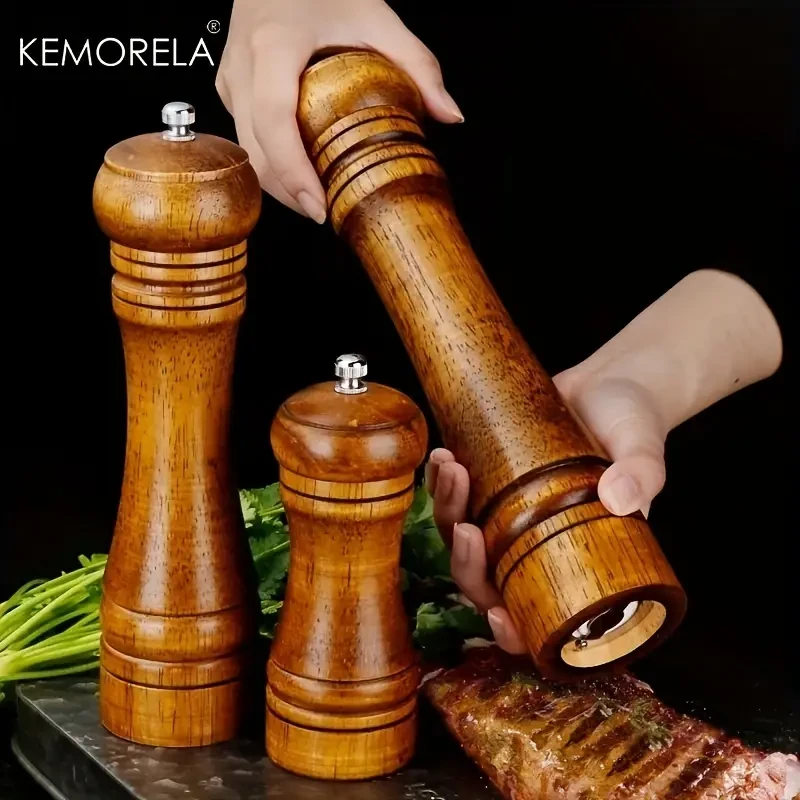 Handheld Oak Wood Pepper Mill Grinder Set - Perfect for Spicing Up Your Meals