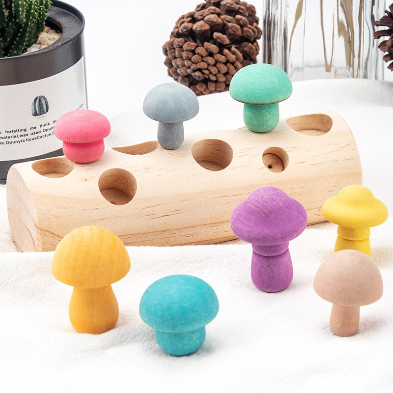 Fun Mushroom Picking Game Color Cognition Puzzle Baby's Building Blocks Education Wooden Toys