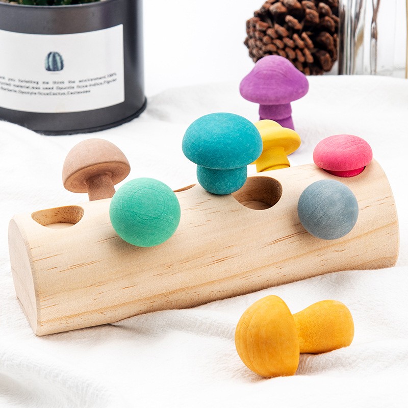 Fun Mushroom Picking Game Color Cognition Puzzle Baby's Building Blocks Education Wooden Toys