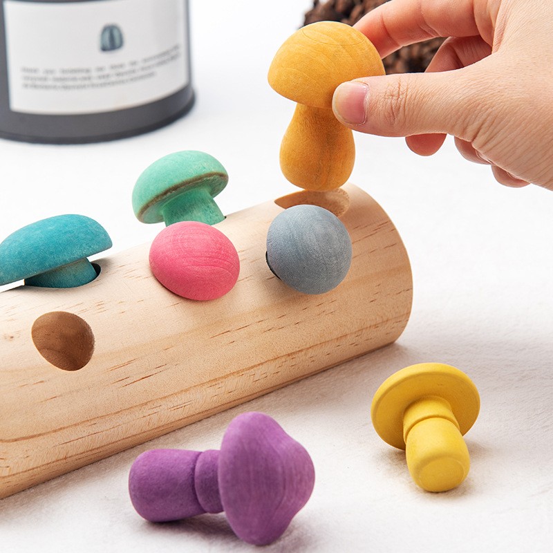 Fun Mushroom Picking Game Color Cognition Puzzle Baby's Building Blocks Education Wooden Toys