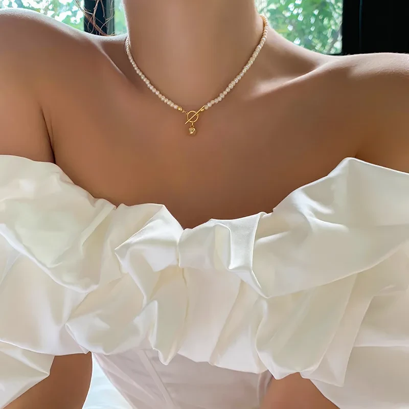 925 Silver French Light Luxury Necklace Pearl OT Buckle Clavicle Chain