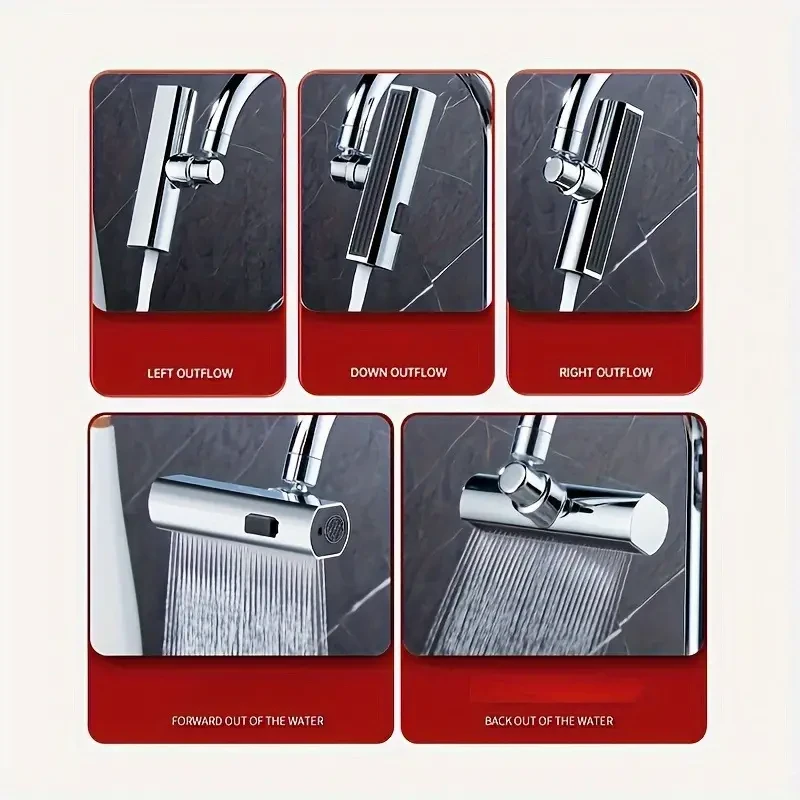 Universal Multi-Function Faucet Adapter, 3-Speed Waterfall Flow, Rotatable Spray Head, Splash-Proof, for Bathroom & Kitchen Sinks