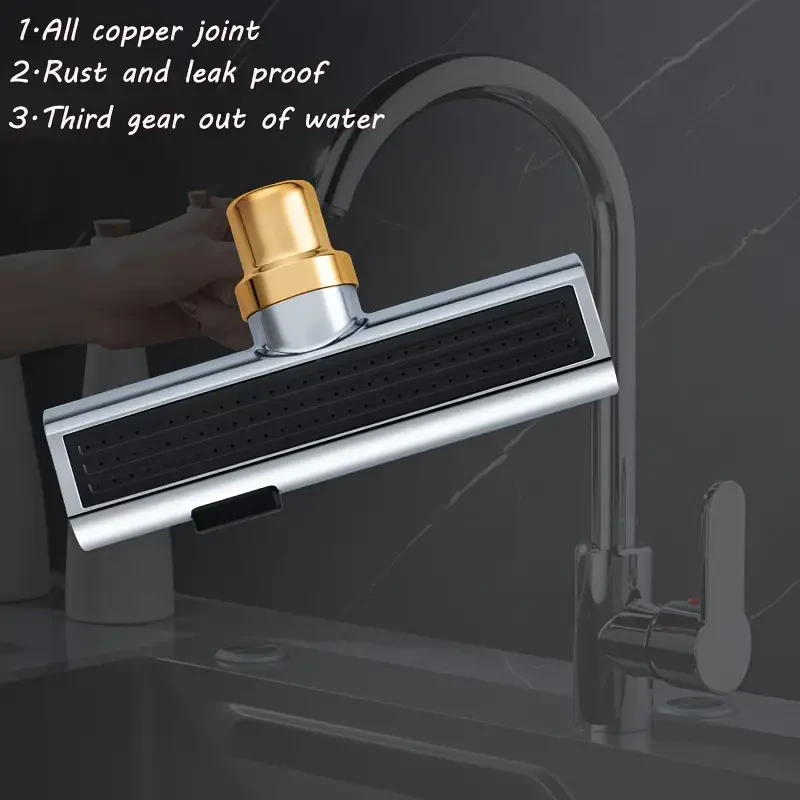 Universal Multi-Function Faucet Adapter, 3-Speed Waterfall Flow, Rotatable Spray Head, Splash-Proof, for Bathroom & Kitchen Sinks