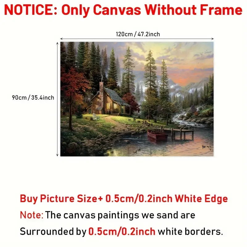 1pc Unframed Rustic Forest Lake Wooden House Scenery Canvas Poster