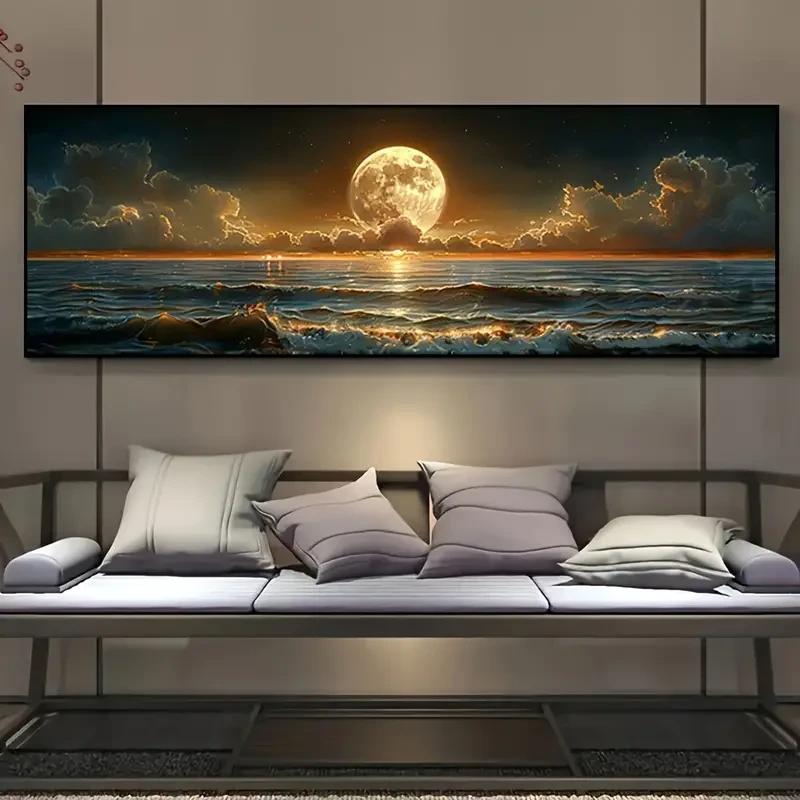 Vibrant Moonlit Sea Landscape Art Print