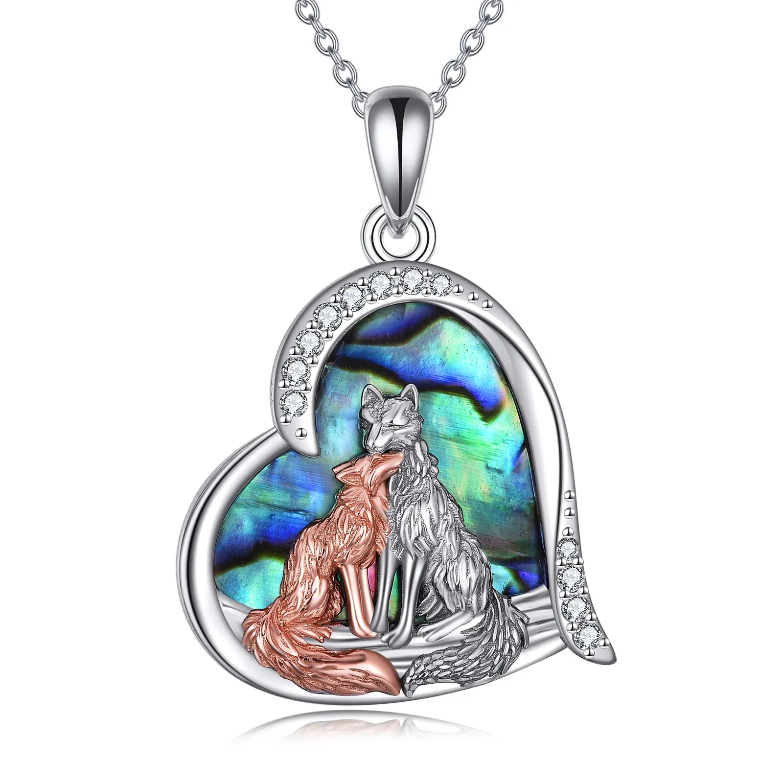 Silver Kitsune Fox Heart Pendant Necklace Jewelry Gifts
