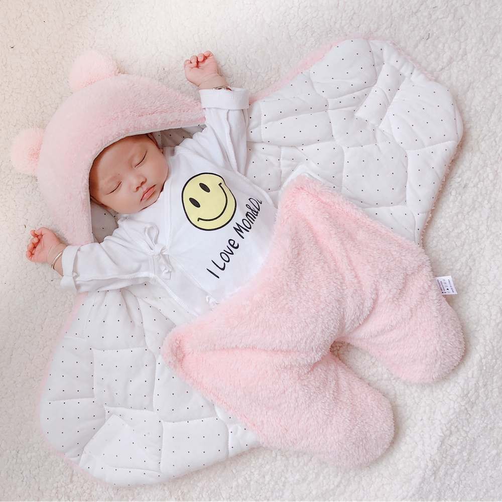 Super Soft Baby Sleeping Bag Fluffy Fleece Newborn Blanket Swaddle Blankets, Unisex Baby Wrap For Newborn Baby Boys Girls With Head-Protecting & Head-Supporting Function, Wearable Swaddle Sleep Sack