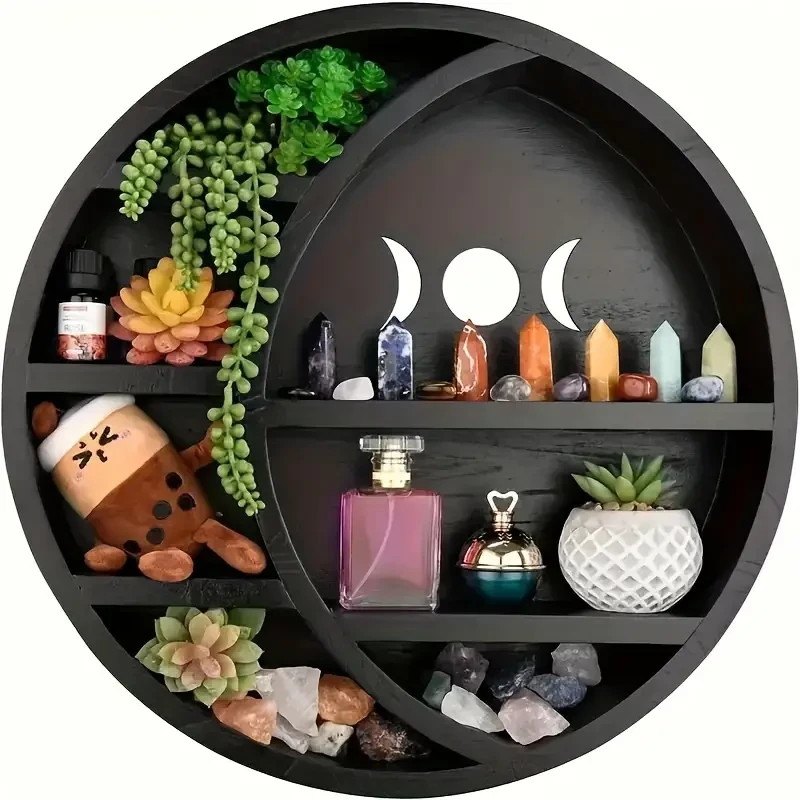 Bohemian Gothic Wooden Moon Phase Crystal Display.