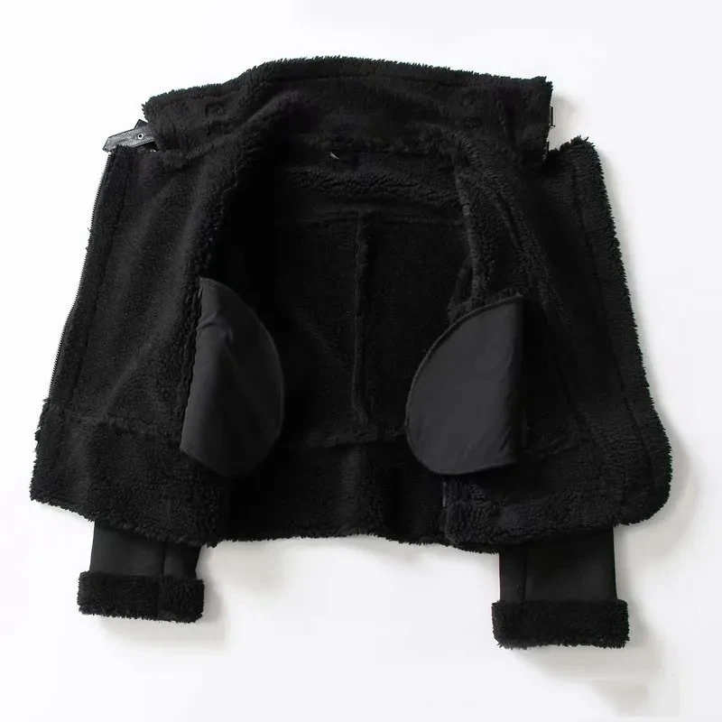 Lapel Jacket Suede Lamb Wool Warm Coat Motorcycle