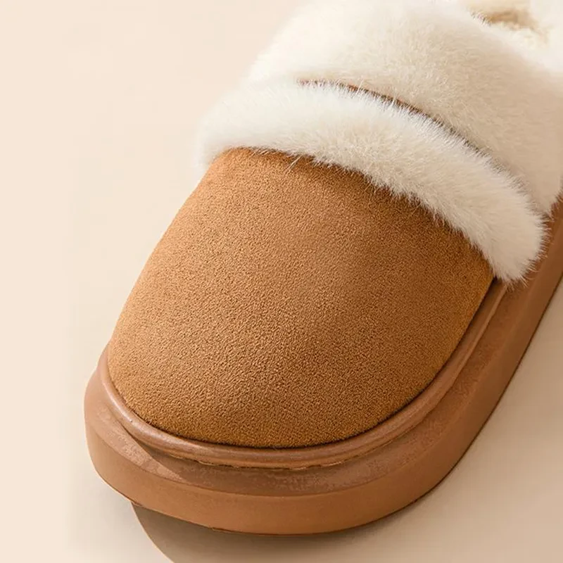 Warm Cotton Slippers For Women Leisure Thick Bottom Non-slip Plus-velvet House Shoes Winter Bedroom Floor Suede Slipper