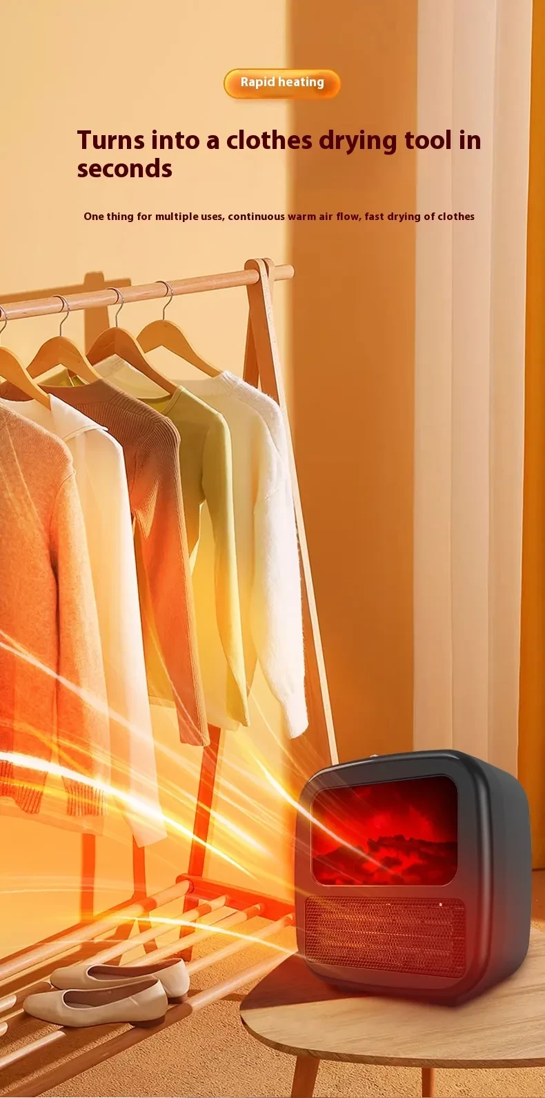 Portable 3D Flame Effect Electric Heater Warmer, Warm Air Fan, Winter Room Radiator and Stove.