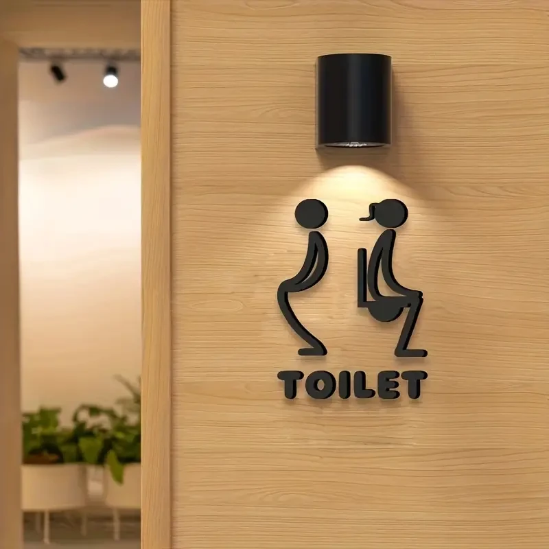 3D Acrylic Unisex Bathroom Door Sign  Stylish Black Design