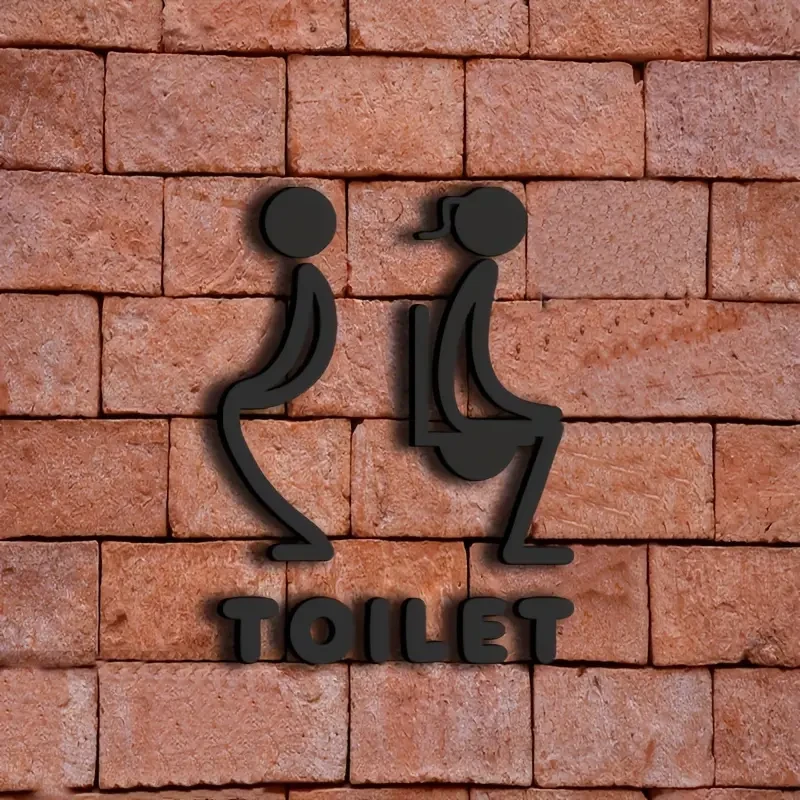 3D Acrylic Unisex Bathroom Door Sign  Stylish Black Design