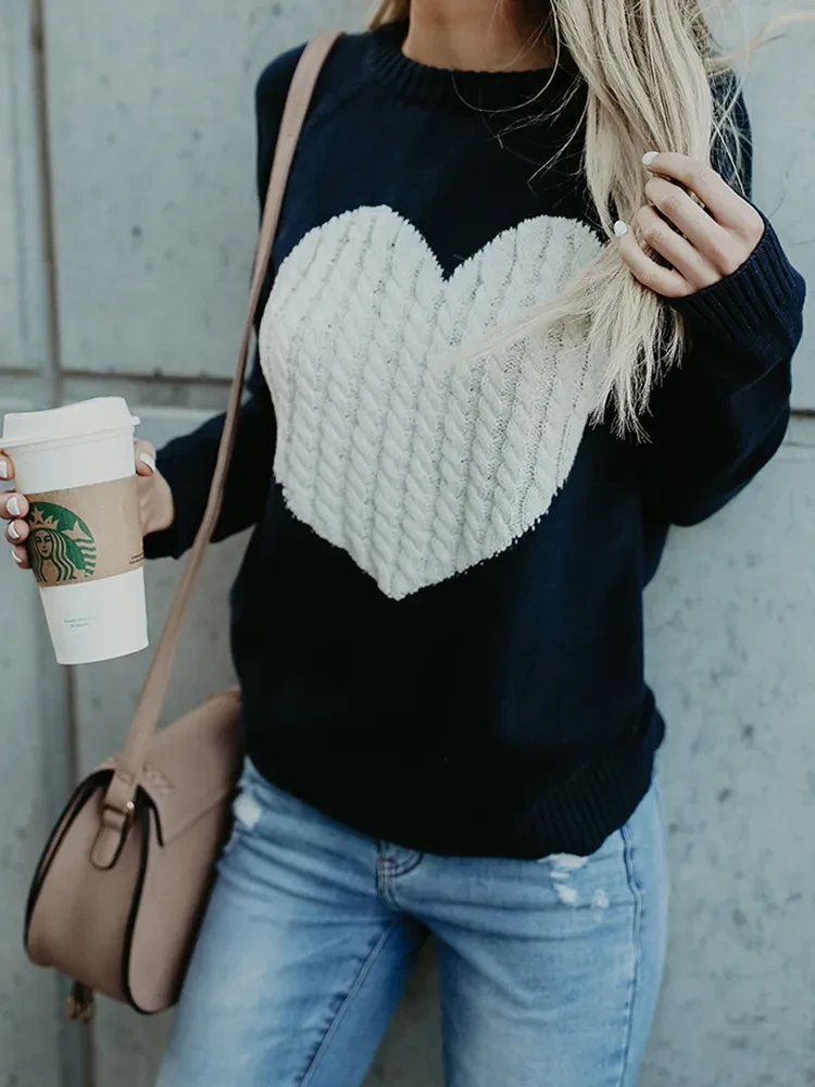 Love Printed Pullover Sweater For Women Solid Color Spring And Autumn Clothes Valentines Day