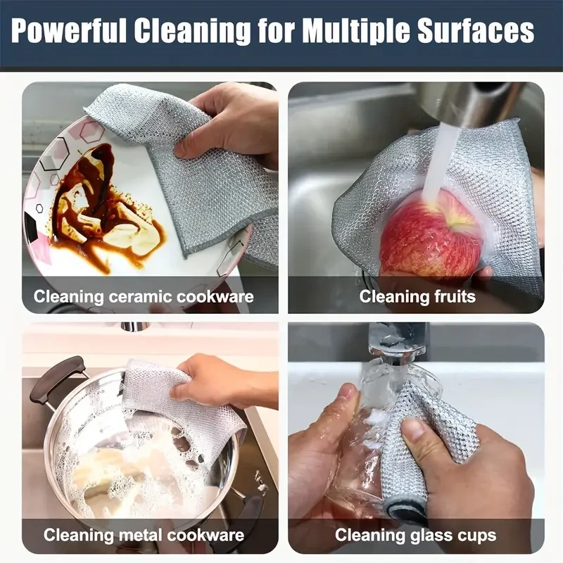 Magic Steel Wool Cleaning Pads - 10/20pcs, Double-Layer, Reusable & Non-Stick, Powerful Rust Remover, Versatile for Wet/Dry Use, Non-Scratch Scouring Pads for Kitchen & More