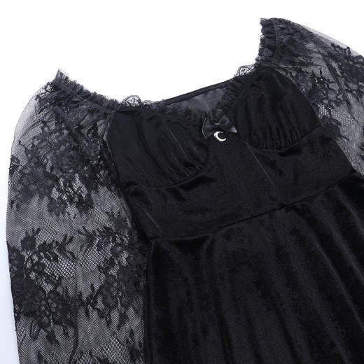 Sexy Lace Stitching Flared Long Sleeve Dress