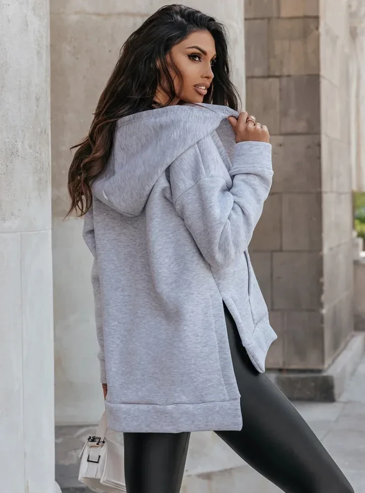 Women's Sports Pocket Loose Zip Casual Hoodie Sweater