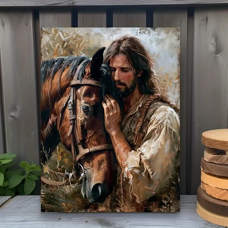 Rustic Jesus & Horse Canvas Art Print