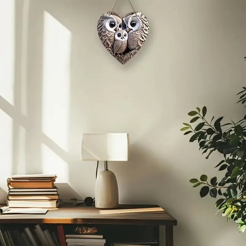 Classic Woodland Owl Family Heart-Shaped Hanging Ornament