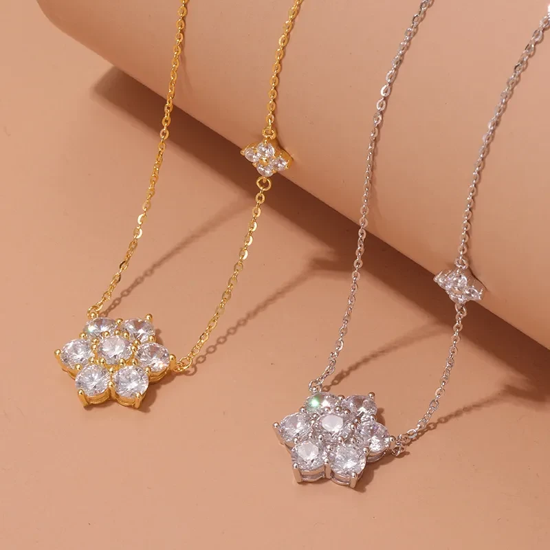 Sterling Silver Necklace Female Snowflake Light Luxury Minority Design