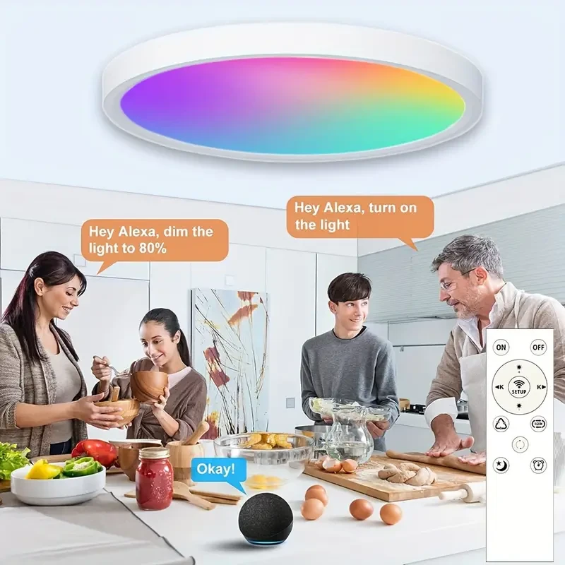 Smart Light, WiFi Ceiling Light, 24W Tuya Smart Bulb, Ultra-thin And Simple RGBCW