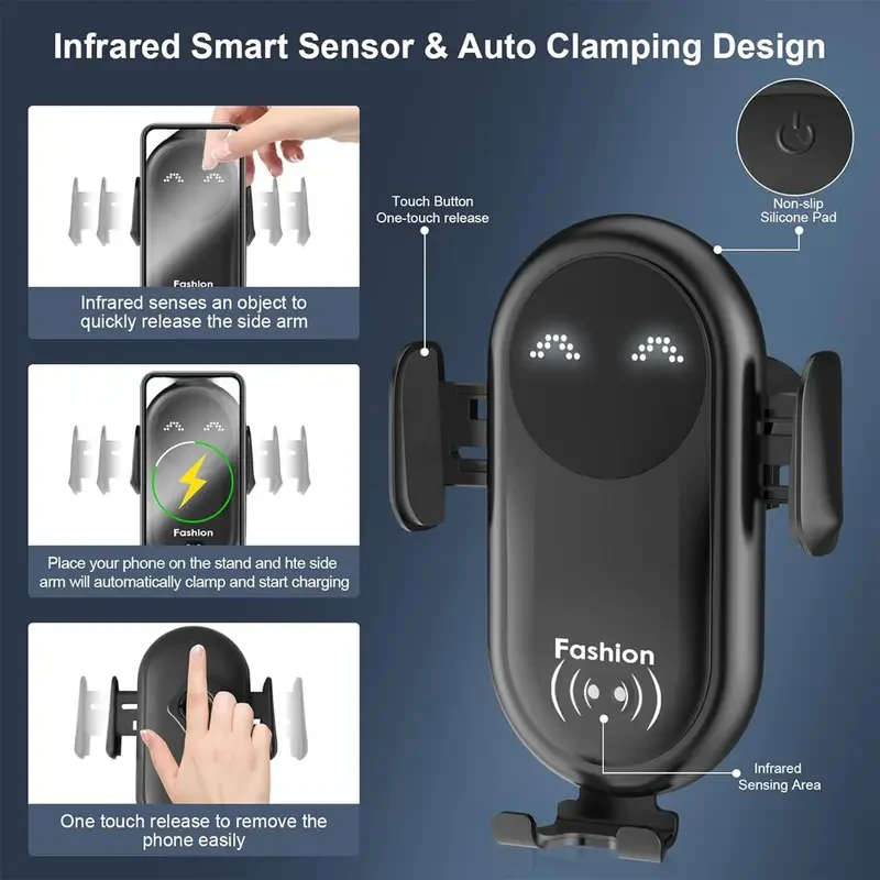 USB-Powered Car Charging Mount, Intelligent Auto Infrared Sensor Switch