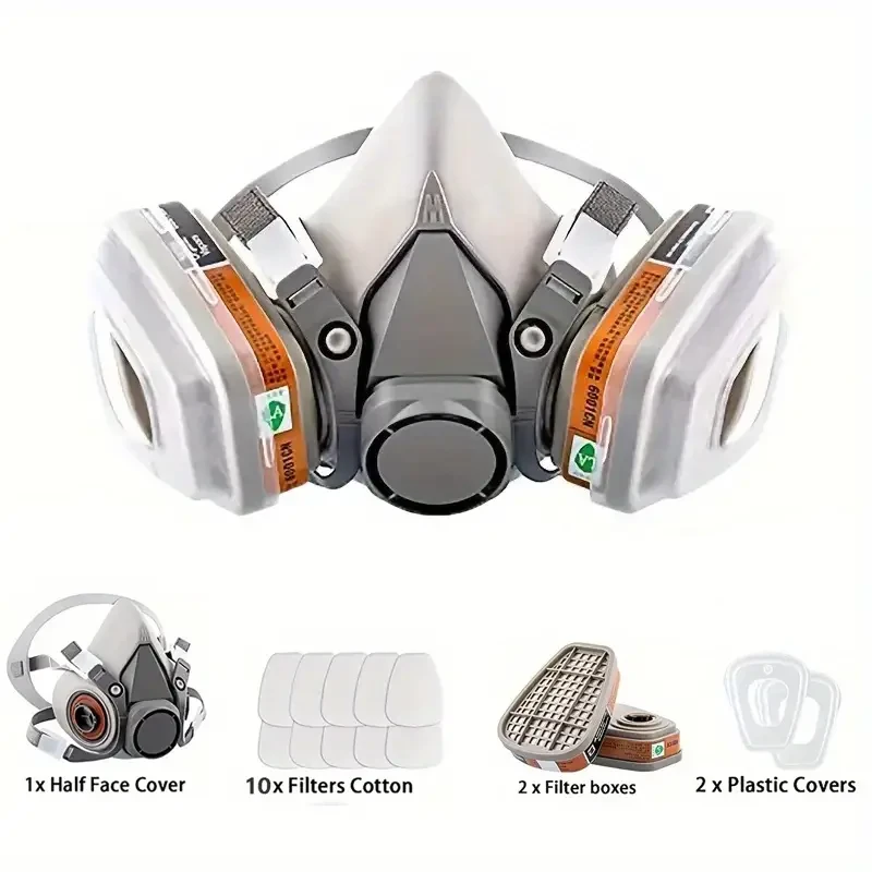 1 Set Upgraded Reusable Half Face Cover Gas Mask Kit with 10 Filter Cotton, Activated Carbon Protection for Formaldehyde