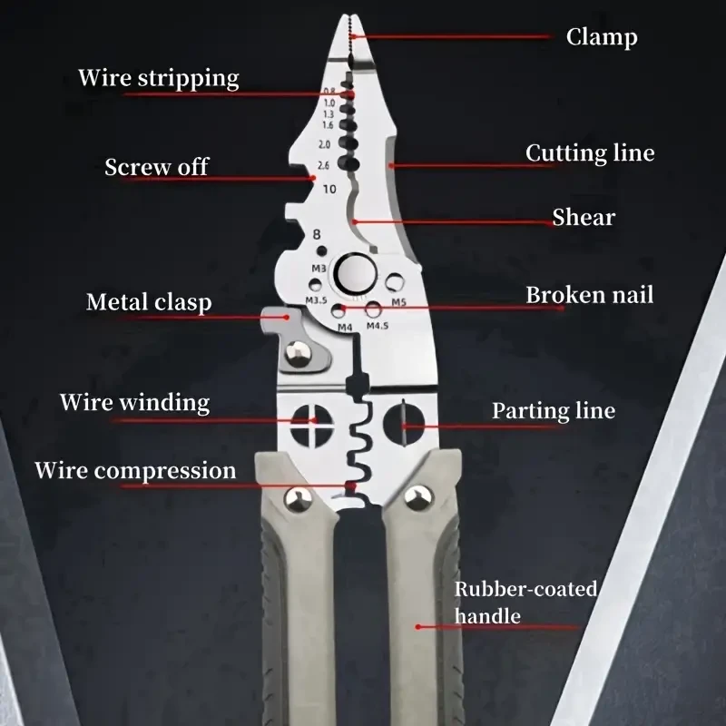 Heavy-Duty Multi-Functional Stainless Steel Wire Cutter and Stripper Pliers - 8.5in Industrial-Grade Electrical Pliers