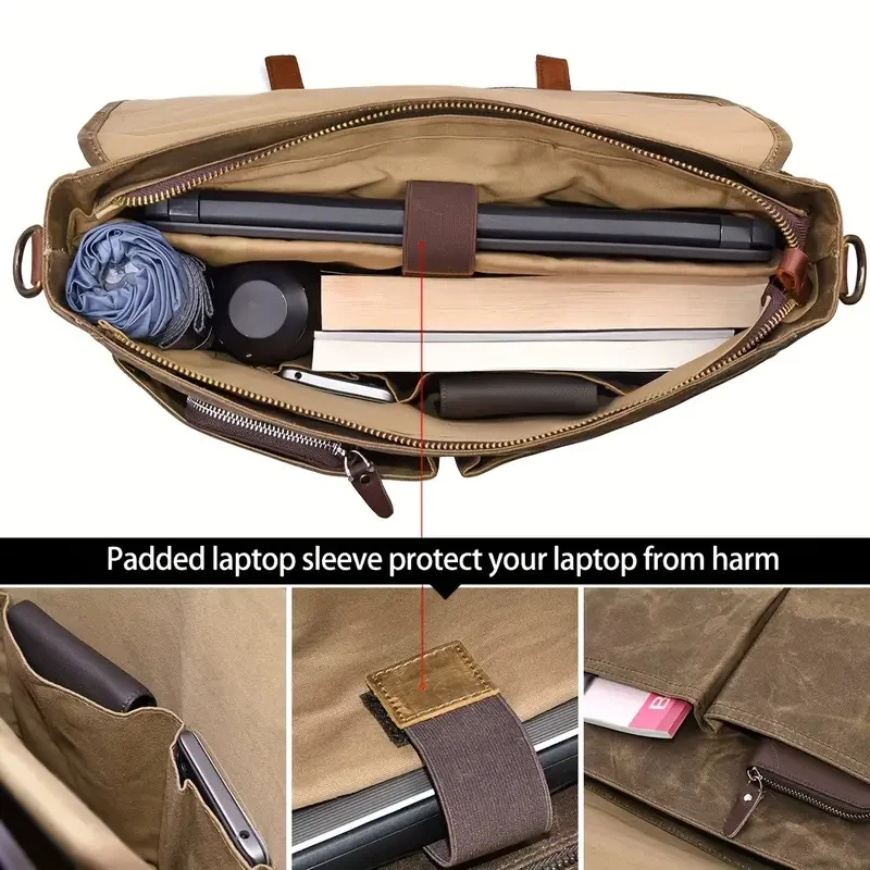 Genuine Cowhide Leather Messenger Bag - Waterproof, Large Capacity, Computer Laptop Briefcase with Shoulder Strap for Men