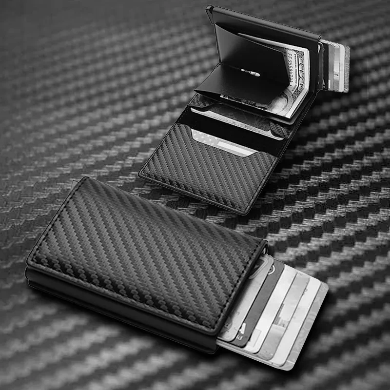 Premium Men's RFID Wallet - Minimalist Business Card Holder with Automatic Pop-Up Metal Credit Card Slot
