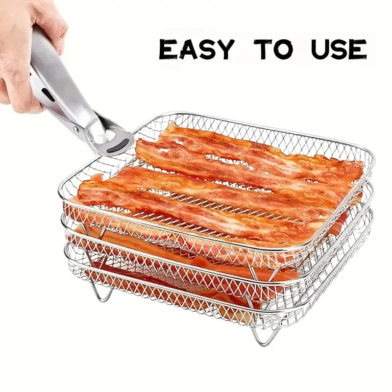 3-Tier Stackable Stainless Steel Air Fryer Accessory Set - Dishwasher Safe, Perfect for Healthy Holiday Baking & Cooking