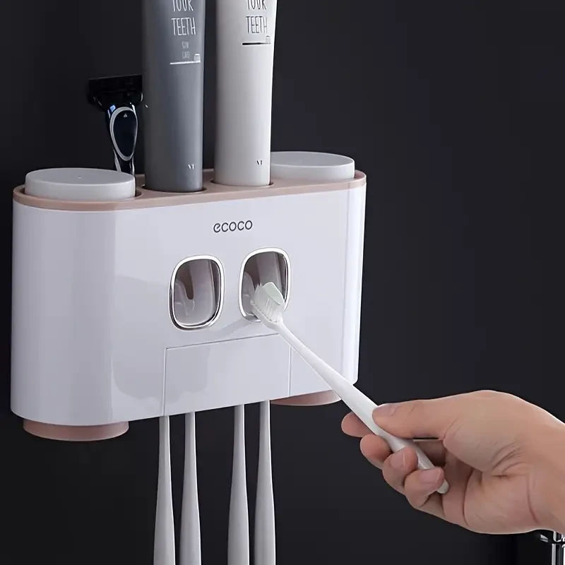 Toothbrush Holder Automatic Toothpaste Dispenser 4 Cup 5 Holder Set
